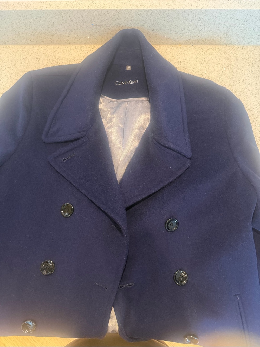 Calvin Klein Men's Double-Breasted Navy Pea Coat